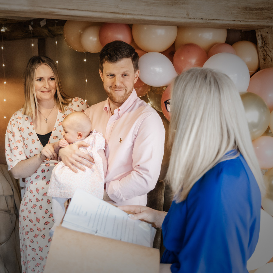 Deb Reed Celebrant Colchester Essex, officiating at a baby naming ceremony